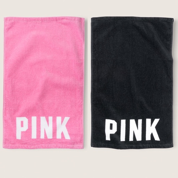 Victoria’s Secret PINK Towel Set of 2 Black and Pink NEW - Picture 1 of 2